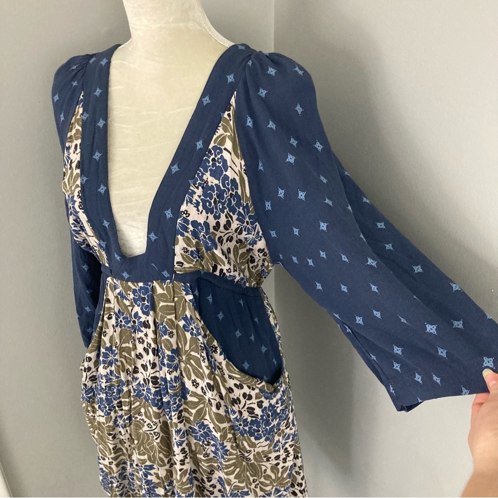 Free People Talulla Printed Mini Dress pockets cottagecore rayon size M - Picture 3 of 14